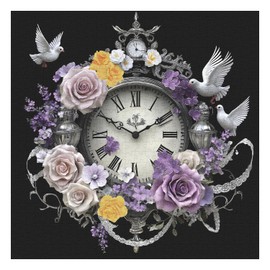 Vintage Clock Flower Puzzle for Adults 1000 Pieces, Nature Challenging Art Puzzle, Retro Clock Unique Floral Jigsaw Puzzle with Blossoming Roses, Doves Wall Art for Home Decor