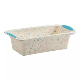 Trudeau Structure Silicone Loaf Pan with Steel Rim, 8.5 x 4.5, Nonstick Bakeware, White Confetti with Blue Base, BPA-Free, Oven Safe to 428°F, Dishwasher Safe