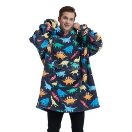 Mewkou Wearable Blanket Hoodie for Adult,Oversized Sherpa Fleece Blanket Hoodie for Women Men,Wearable Blanket Hoodie Birthday Gifts,Dinosaur