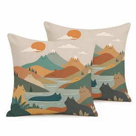 Outdoor Chair Cushion Covers 18x18 Set of 2,Cute Throw Pillows Cats,Double Sided Print Decorative Pillowcases for Patio Furniture