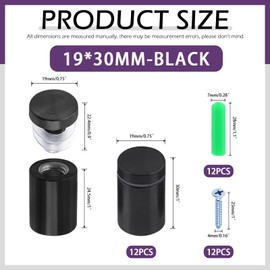 Swpeet 12 Sets 3/4" x 1.18" Black Stainless Steel Standoff Screws, Wall Standoff Mounts Glass Acrylic Nail with Screws and Wall Anchors, Mounting Glass Hardware for Hanging Picture Frame Advertise