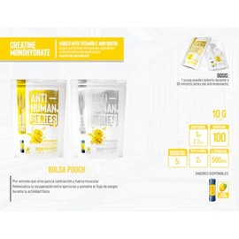 Antihuman Series Creatine Monohydrate | Suplemento Alimenticio en Polvo con Beta Alanina, L-Citrulina, Vitamina C y Biotina | Aporte Nutricional para 