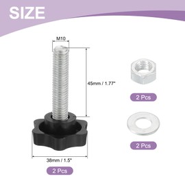 sourcing map 2Pcs M10 x 45mm Star Knobs, Plastic Hex Shaped Clamping Knob Screw Hand Knob Handle Replacement with Washer Nut for Umbrella Base Replacement Machinery