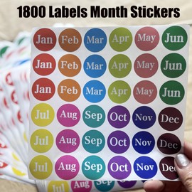 1800 Monthly Color Coding Labels, 12 Months of The Year Round Stickers, Self Adhesive, 1 Inch, 12 Colors, 36 Per Sheet, 50 Sheets
