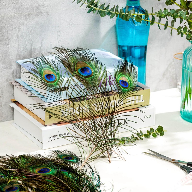Piokio 50 pcs Peacock Feather in Bulk 10-12 inch(25-30 cm)