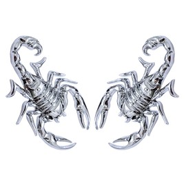 2PCS Car 3D Scorpion Metal Sticker Waterproof Anti-Rust Car Motorcycle Body Decorative Decor Badge Emblem (Silver)