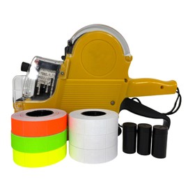 BIZXDEV 2 Line Price Gun,10 Digit 2 Line Price Label Gun with 1200 White 400 Red 400 Yellow 400 Green Labels 3 Ink Rollers,1 Ink roll and Labels Pre-Loaded