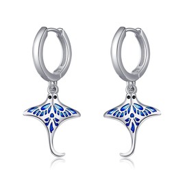 Stingray Earrings Sterling Silver Manta Ray Hoop Huggie Earrings Ocean Sea Jewellery Gifts for Women Girls