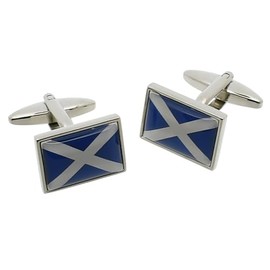 Scotland Scottish Saltire St Andrews Flag Rodium Plated Metal Cufflinks Presented in a Gift Box