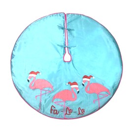 Blue Flamingo Decor Tree Skirt Christmas Decoration, Colorful Beach Themed Reusable Festive Holiday Decoration, 42 Inches