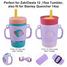 Sippy Cup Handles,Silicone Bottle Sleeve Compatible With Owala, Zak 12 &15 oz Kids Tumbler,Wide-Neck,Fit for Diameter 3.15-3.55 inch Bottle-1 Pack (Purple)