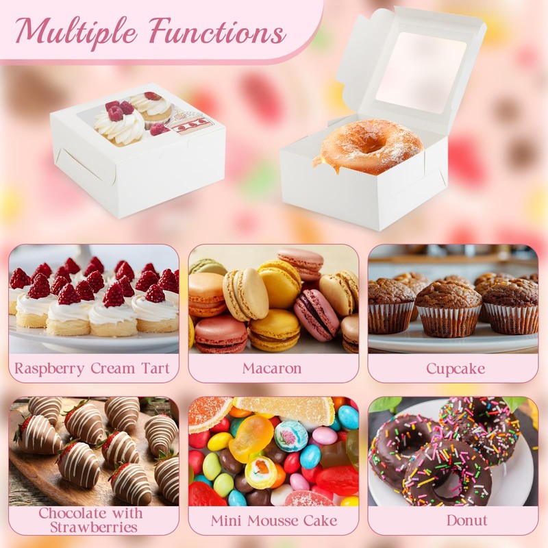 OAMCEG 80 Pack Cupcake Boxes with Window, 6x6x3 Inches White
