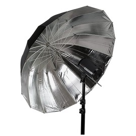 Fotodiox Pro 40in DEEP Parabolic Silver Reflective Umbrella - 16-Rib Black/Silver Photographic Deep Umbrella