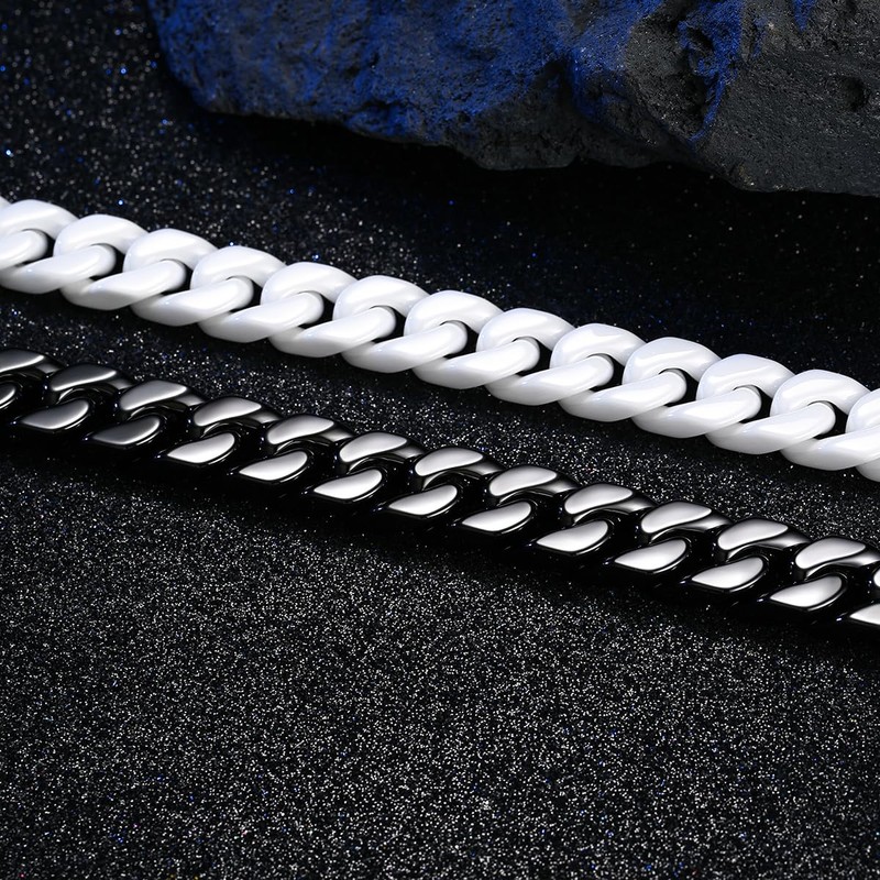 Pinannie White 12mm Wide Ceramic Cuban Link Bracelet for Men