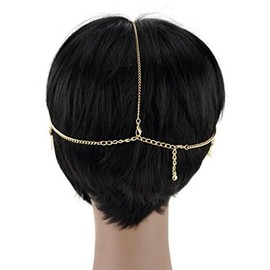 Women's Bohemian Fashion Head Chain Jewelry - Rhinestone Lozenge Charm 3 Draping Strand, Gold-Tone