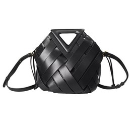 Woven Bucket Crossbody Bags for Women, Retro Leather Tote Handbag Top-handle Hobo Purse Inverted Triangle Shoulder Bag, Black