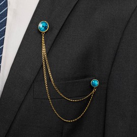 HAWSON Birthstone Brooch Pin for Men with Hanging Chain & Crystal, Mens Gold Tone Lapel Pin for Wedding/Birthday/Party Dress Suits Accessories