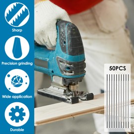 50 Pack Scroll Saw Blades 5" Pinless High Carbon Steel Scroll Saw Blade Set 10TPI 28TPI Plain End Replacement Kit for Most Wood Metal Plastic Cutting