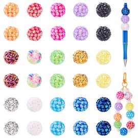 Boutigem 30 Stück Kristall-Strass-Acrylperlen für Stiftherstellung, 20 mm, rund, klobige Kugel, Diamant-Abstandshalter für Schlüsselanhänger, Handy, Schlüsselband, Armband, Halskette