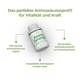 Aminosäuren Hochdosiert Kapseln mit allen 8 Aminiosäuren, 730 mg pro Kapsel (180 Stk) Amino Synergy Vitality Nutritionals by Vitaminexpress