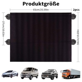 Sun Protection Car Baby – Pack of 2 Universal Sun Protection Car with Curtain, Also for Large Side Windows, UV Protection Car Window, 65 cm x 50 cm, Black
