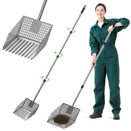Sindarhor Stainless Steel Chicken Poop Scooper & Rake - Heavy-Duty 2-in-1 Sand Sifter Shovel with Adjustable Length (4-Section) for Coops & Small Farms