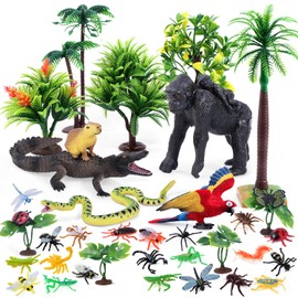 SIENON - Juego de 39 cifras de animales de la selva tropical, kit de dibujo de bosque lluvioso, proyecto de diorama con gorila loro, cocodrilo, capybara, anaconda, serpiente, insectos, juego para