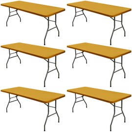 6 Pack 8 Foot Picnic Table Cover Fitted Outdoor Tablecloth for Rectangle Tables Elastic Waterproof Stretch Washable Patio Folding Spandex Table Cloth for Camping Banquet Parties (Mustard,30" x 96")