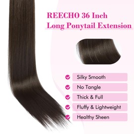 REECHO ponytail extension, 36 Inch Drawstring Ponytail Long Straight Synthetic Pony Tails Natural Soft Clip in Hair Extension ponytail Hair Pieces for Women (Natural Black)