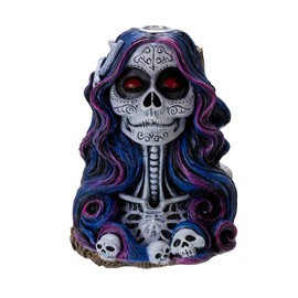 Pacific Giftware Day of The Dead Senorita Backflow Incense Burner Cascading Smoke Skeleton Senorita with Flowing Hair Design Home Decor 6" Tall