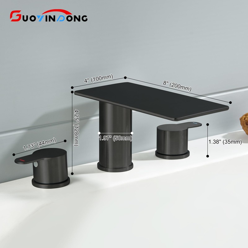GUOYINDONG Matte Black Roman Tub Faucet, 3 HoleWaterfall Bath Tub