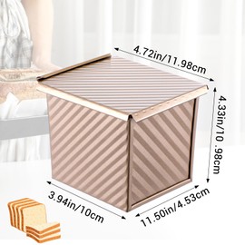 HOFURME 2 Pcs Square Nonstick Square Loaf Pan With Lid, 4.53 x 3.94 x 4.33 inch Mini Toast Box for Home Baking, Mini Cube Toast Box Ideal Baking Set Gift