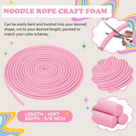Frienda Foam Noodle Rope 40 ft 5/8 Inch Pool Noodles Tube Craft Versatile Foam Rod Rope Cylinder for Modeling, DIY Arts and Crafts Supplies(Pink)