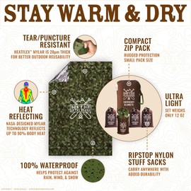 Don't Die In The Woods - World’s Toughest Emergency Blankets [4-Pack] Extra Thick Thermal Mylar Space Blanket - One of The Ten Essentials Outdoor Survival Gear for Hiking Camping First Aid Kit (Camo)