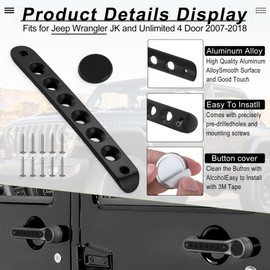 BJSIA 5 PCS Side Door Grab Handle Inserts Cover & Push Button Knobs Cover Trim Compatible with Jeep Wrangler JK JKU Sahara Rubicon Unlimited 2007-2018 Car Accessories Aluminum（Black）