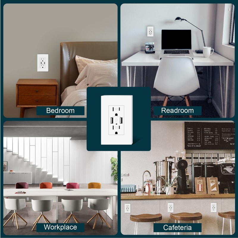 TOPELER 2Pack USB Wall Outlet, Receptacle Outlet with 4.8A Charging