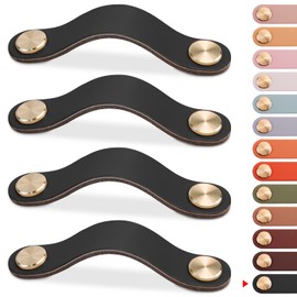 LEREATI 4 Pack Leather Drawer Pulls Black Cabinet Handles 5 inch Dresser Knobs Cabinet Door Handle, Leather Pulls for Dresser, Closet, Kitchen Cupboard (5in Hole Center, Black)