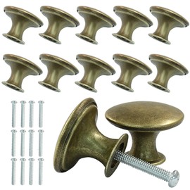 Cjueiom 12Pcs Kitchen Cabinet Knobs, Antique Brass Door Knobs, 30mm Round Metal Cabinet Pulls with Matching Screws for Drawer Dresser Cupboard Wardrobe