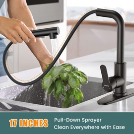 Kitchen Faucets, Kitchen Faucet with Pull Down Sprayer and Deck Plate, Stainless Steel Commercial Utility Kitchen Faucets for Sink 1-3 Hole for Bar Rv Camper Laundry Outdoor Farmhouse, Flat Black