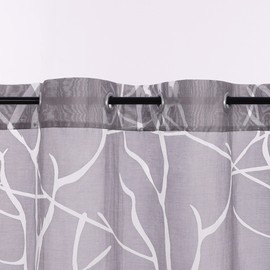 Delien Voile Net Curtain with Eyelets Bistro Curtains Country House for Kitchen Transparent Short Blinds Modern Curtain "Zweig" Small Window Short Curtain W x H 90 x 45 cm Grey