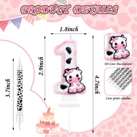 13 Pcs Cow Themed Birthday Candles - 0 to 9 Pink Cow Number Candle & Cow Print Candles, Cowgirl Theme Candle for Girls Birthday Party Decor, Holy Cow Im One Birthday Decorations (Number 1)
