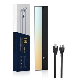 16" LED Under Cabinet Lighting Hardwired & Plug in, 3CCT Selectable (Warm White, Cool White and Daylight) Stepless Dimmable, Linkable with 2 Cords Under Counter Lights for Kitchen, CRI94, Matte Black