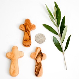 My Caring Cross - Certified Holy Land Olive Wood Caring/Holding Cross (50, Small Pocket Cross)