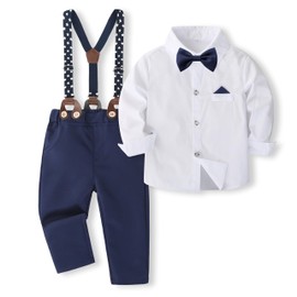 Volunboy - Conjunto de ropa para niños, anillo de boda para niños, traje formal para caballero, pajarita, pantalones, Blanco, 18-24 Meses