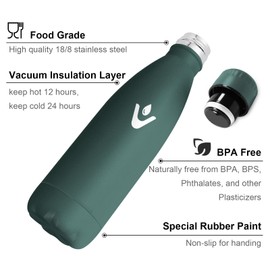 Insulated Flask, 500 ml, Stainless Steel Drinking Bottle, BPA-Free, Thermal Water Bottle, Leak-Proof Water Bottle, Vacuum Thermos Flask for Cycling, Travel, Children, Sports, Scho