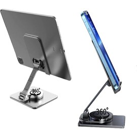 RDRKR Metal Foldable Phone Holder Phone Stand for Desk with 360 Rotation Adjustable and Portable for Smartphones Tablets