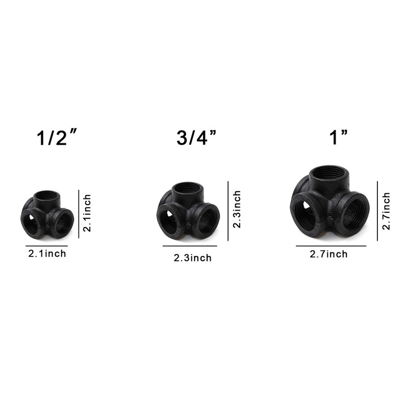 1/2" Black 4-Way Side Outlet Tee, Home TZH 10-Pack Threaded