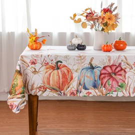 Siilues Fall Tablecloth 60 x 60 Inch Square, Fall Decorations Watercolor Pumpkin Fall Table Cloths Seasonal Thanksgiving Decorations for Home Scallop Edge Table Cover Party Dining Table Decorations