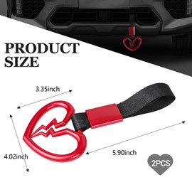 Wuyaoyao 2PCS Broken Heart Handle Ring for Car, Heart Shaped Handle Straps, Hand Strap Grab Handles Hang Ring for Car Bus Subway, Drift Charm Rear Bumper Warning Interior Decoration (Red)