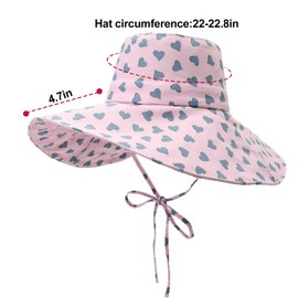 Women’s Sun Hat with Heart Pattern – Wide Brim Fisherman Hat with Chin Strap – Cute Style Beach Summer Vacation Pink
